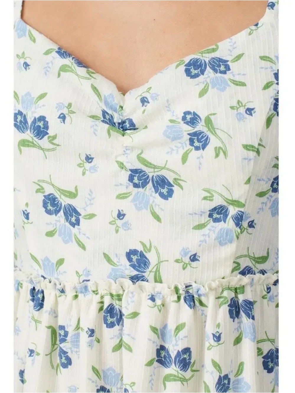 Sweet Baby Jamie Ivory Floral Print Tiered 3/4 Sleeve Midi Dress, size Large - Picture 3 of 13